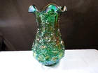Large Fenton Green Carnival Glass Poppy Show Vase 12" Tall