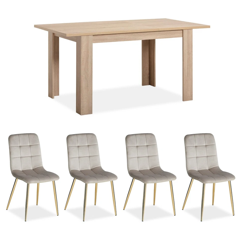 Esstisch mit 4 Stühlen ausziehbar Holz massiv Stühle Grau Tisch Set Homestyle4u - Bild 2 von 4