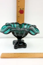 Vintage Blue Green Four Petal Pedestal Bowl - 7.5" x 4" x 6"