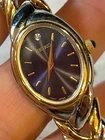 Seiko Watch Women 18mm Blue Dial Two Tone Oval Diamond 1N00-0BL0 Needs Battery