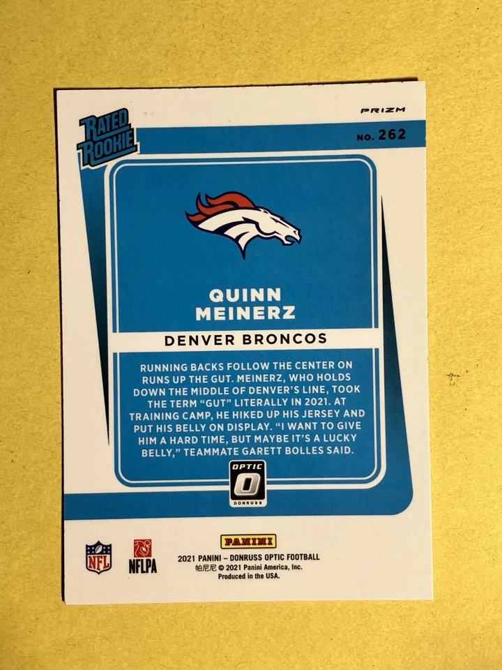 2021 Panini Donruss Optic - Rated Rookie Quinn Meinerz #262 Pink Prizm (RC) - Image 2 of 2