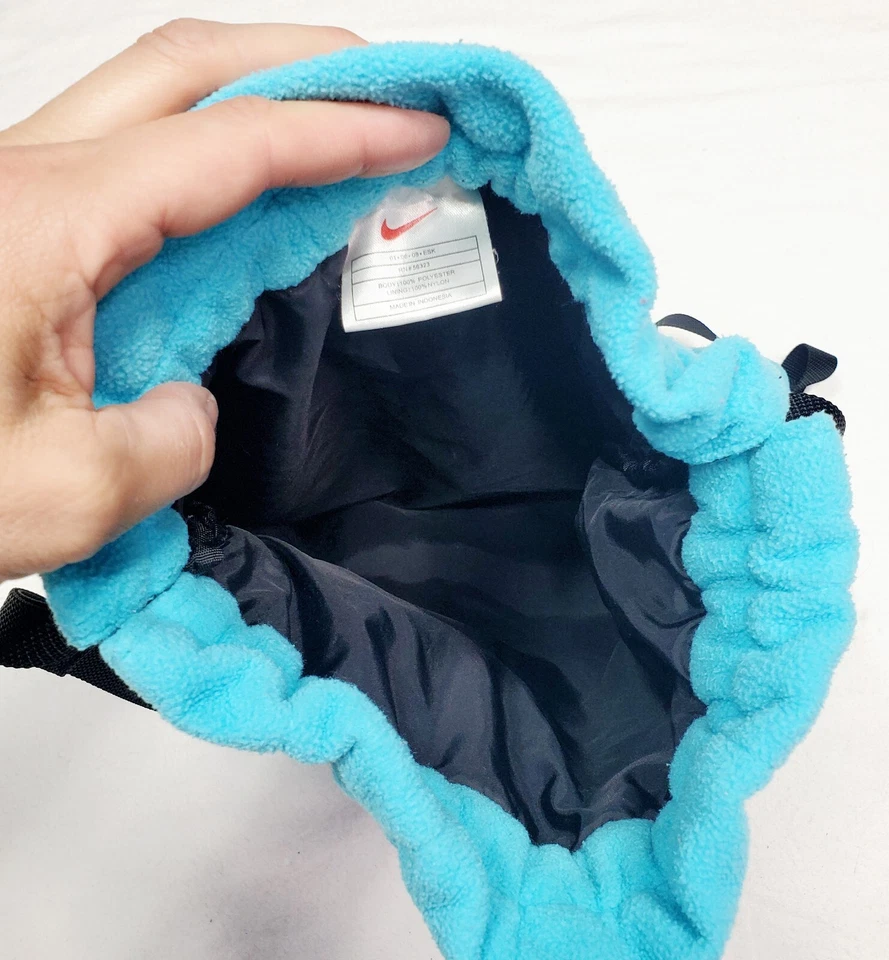 Nike Logo Quilted Baby Blue Fleece Drawstring Gym Bag Unisex Side Zip Pocket - Image 4 of 4