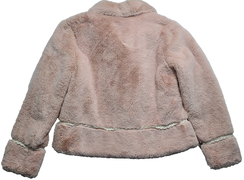 Gymboree Faux Fur Jacket Coat Girl's Large 10/12 Light Pink Button Crochet Trim - Picture 2 of 6