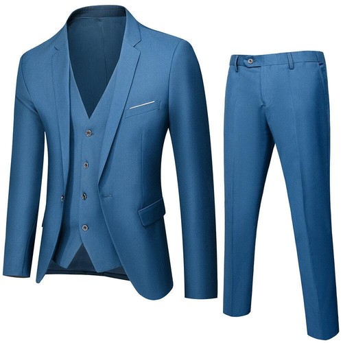 Men's Business Casual Formal Dress Groom Suit 3PCS Blazer Jacket Vest Pants Sets - Picture 25 of 41