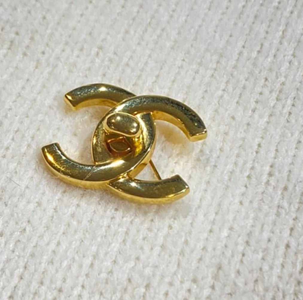 Chanel Gold Tone and Rhinestone CC Brooch, Chanel