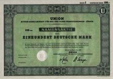 UNION See Fluss Versicherung 1955  L&uuml;beck Stettin Hamburg 100 DM Blankette
