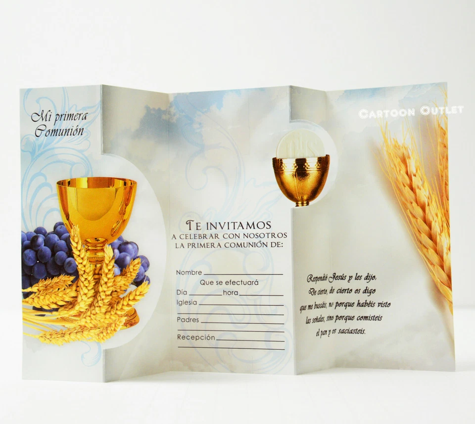 24 INVITACIONES DE PRIMERA COMUNION FIRST COMMUNION INVITATIONS Gold Caliz Grape - Image 2 of 4