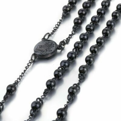Cross Necklace Elegant Black Obsidian Rosary Necklace With
