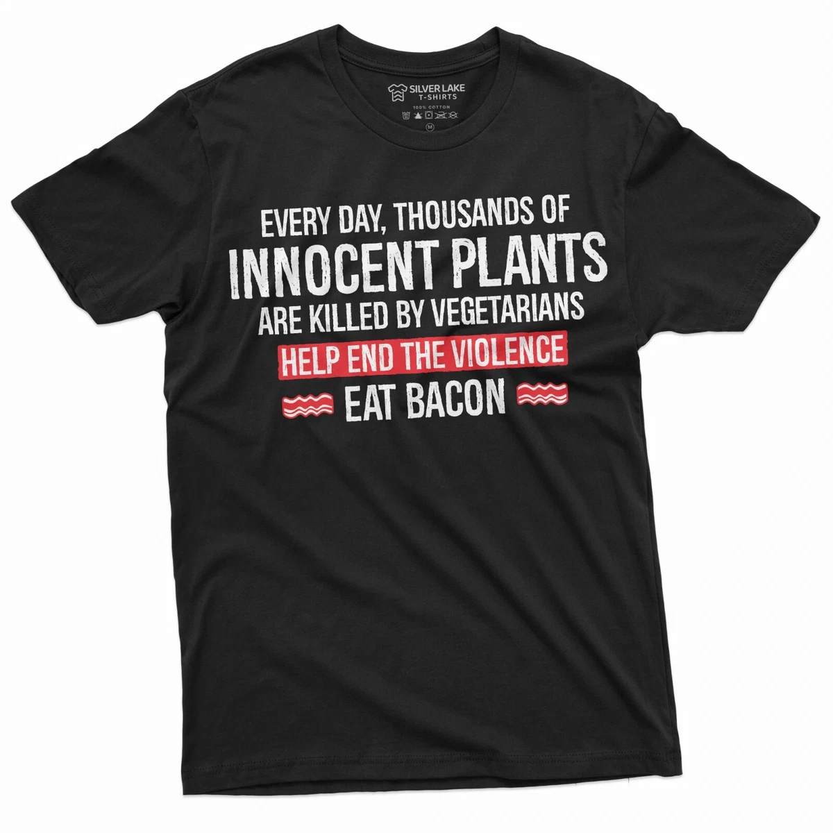 Men's Funny Eat Bacon Anti Vegan Veganism Tee Shirt BBQ