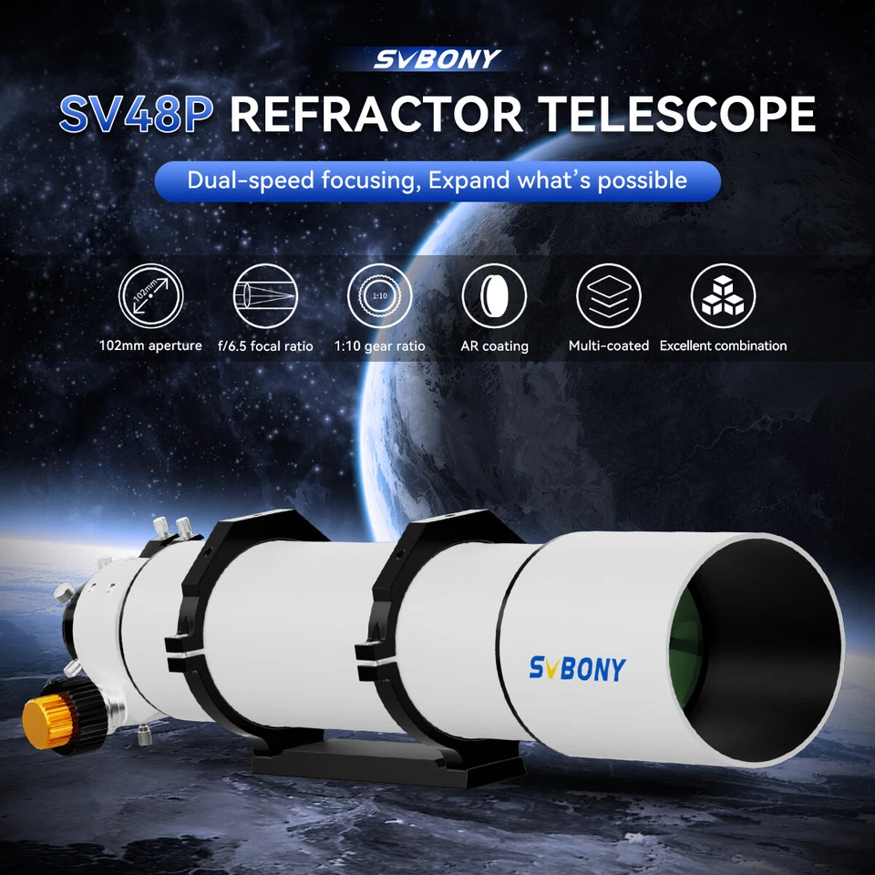 SVBONY SV48P 102mm f/6.5 Refractor Telescope 2.5inch RAP Double Speed Focuser - Image 2 of 4