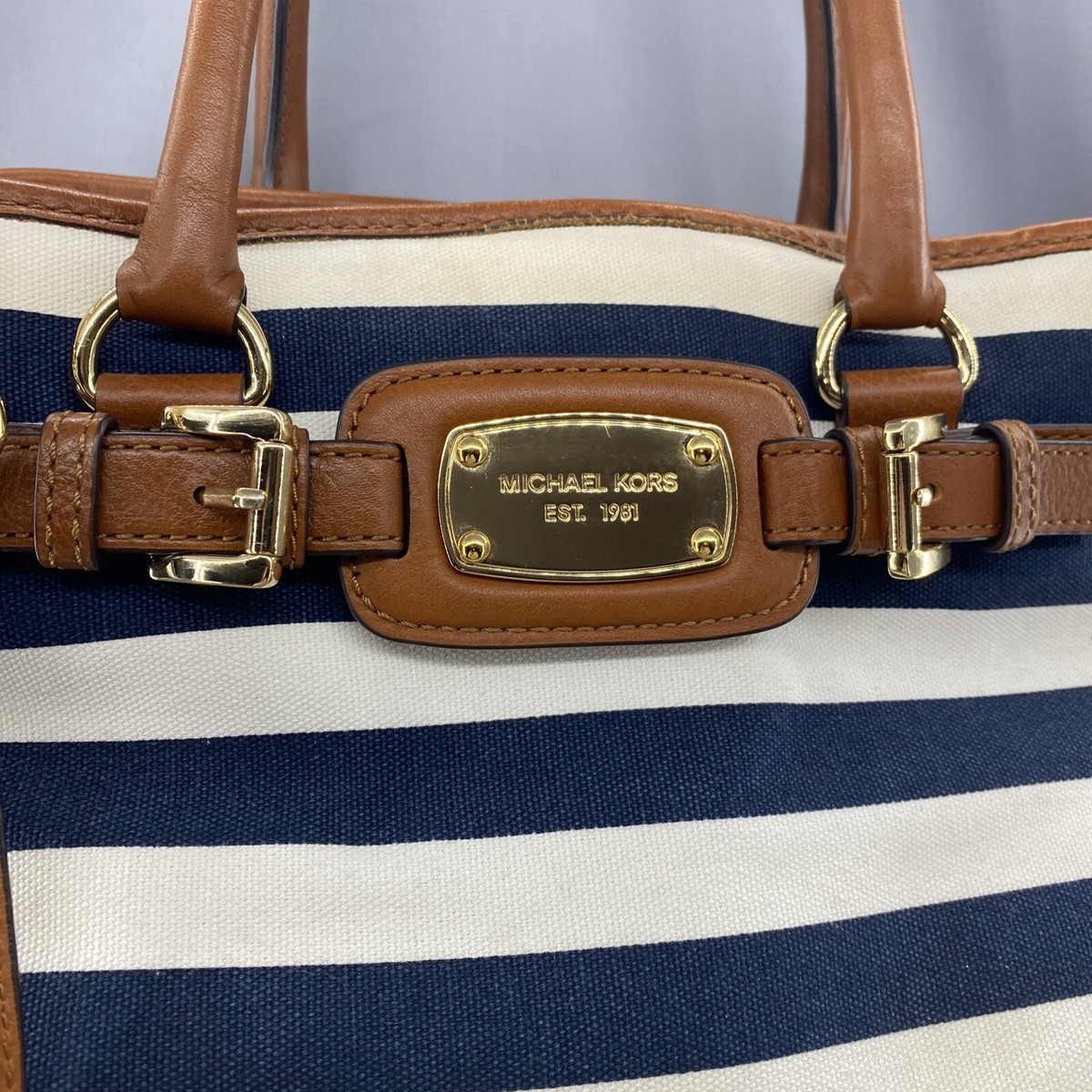 Michael Kors Blue & White Striped Hamilton Bag