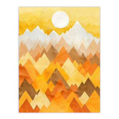 Sunrise Over Himalayan Mountain Range Geometric Wall Art Poster Print