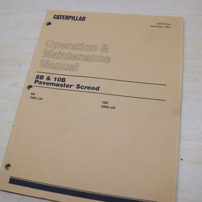 CAT Caterpillar 8B 10B Pavemaster Screed Operation Operator Manual barber greene