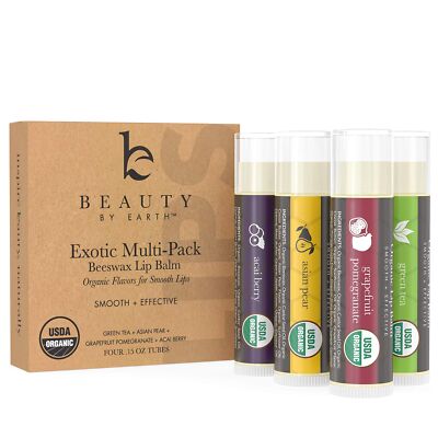 Organic Flavored Lip Balm Pack - Lip Balm for Dry Cracked Lips, Christmas Sto...