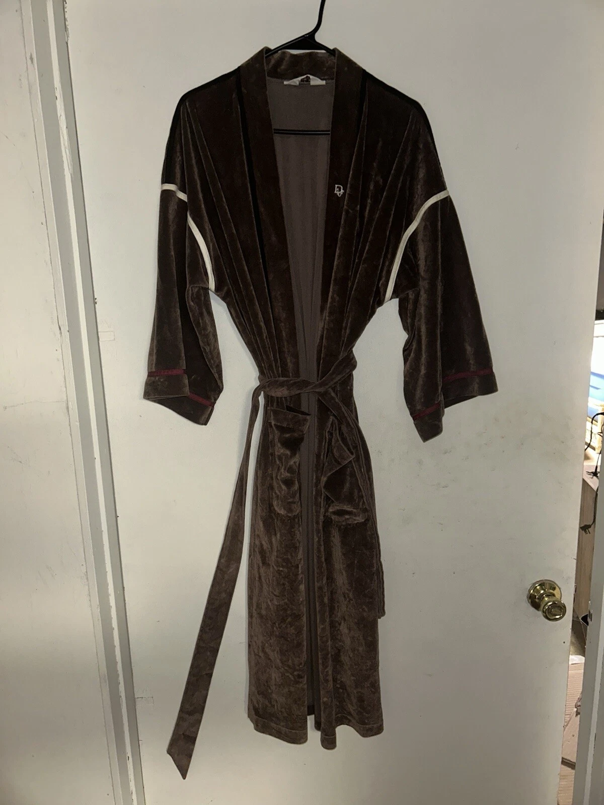 Robe vintage homme CHRISTIAN DIOR Monsieur marron ceinturée velours logo taille unique