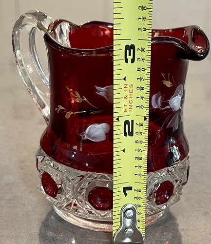 VTG Box in Box Ruby Flash Glass Creamer Pitcher EAPG by Riverside Glass Floral - Picture 8 of 10