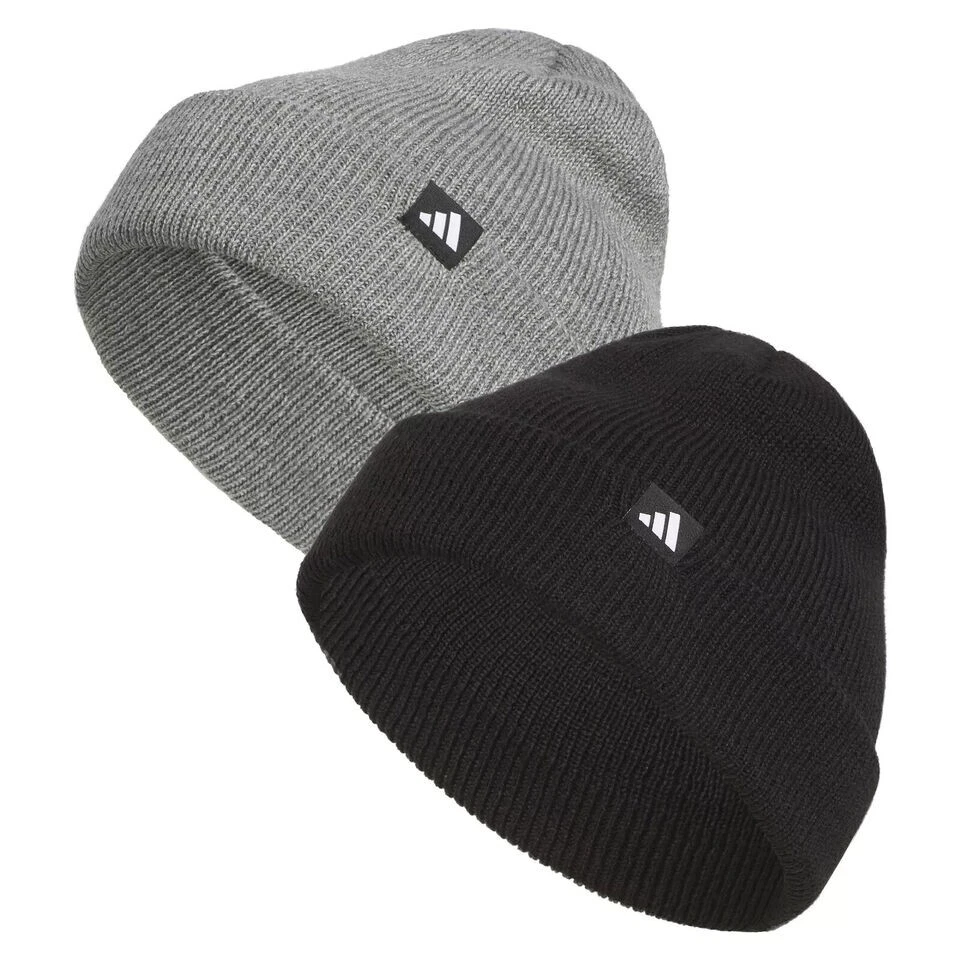 adidas Unisex Fold Beanie, 2-pack Double Layer for Warmth 100% Acrylic