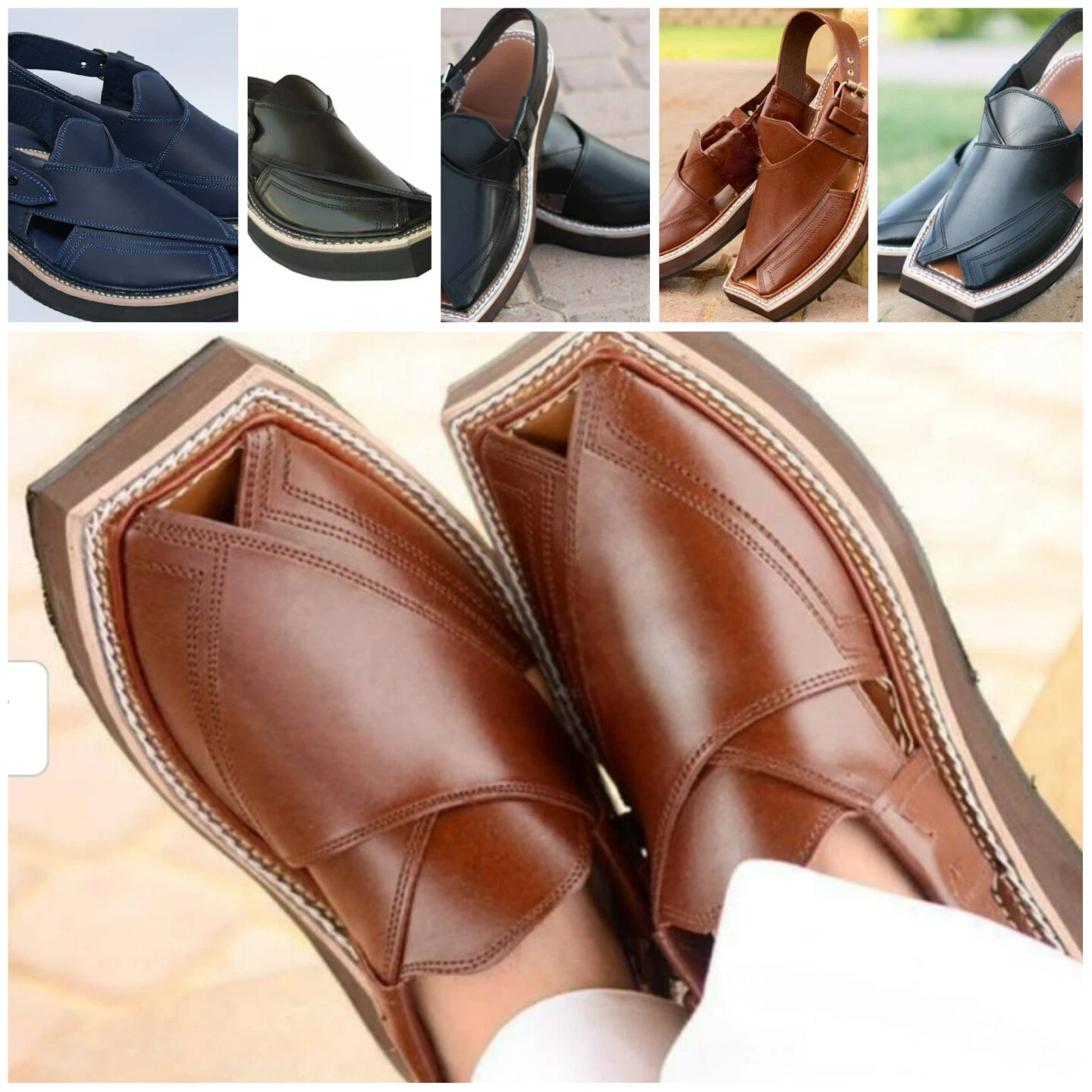 Kaptan Handmade Leather Peshawari Chappal/Sandal UK size 8 to10 Black Brown Navy