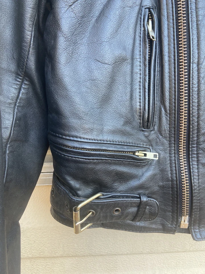 BERMAN'S кожи мотоциклетная куртка винтажный 80-х черный с подкладкой кафе гонщик размер 40L - Изображение 2 из 4