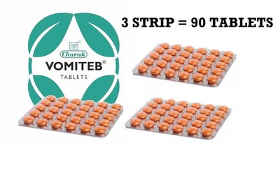 Charak Vomiteb Ayurvedic Tablet   90 Tabs (3 Strips) for Nausea & Digestion Ease