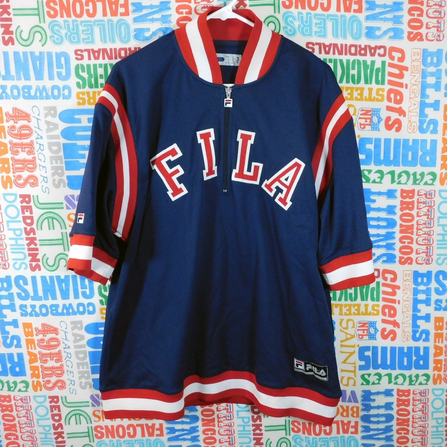 Giacca riscaldante FILA manica corta quarto zip taglia M blu rosso bianco