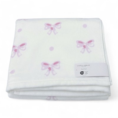 Laura Ashley Pink Bows Bath Beach Towel Pink White 36 x 72'' XL  Heart Of Mine 