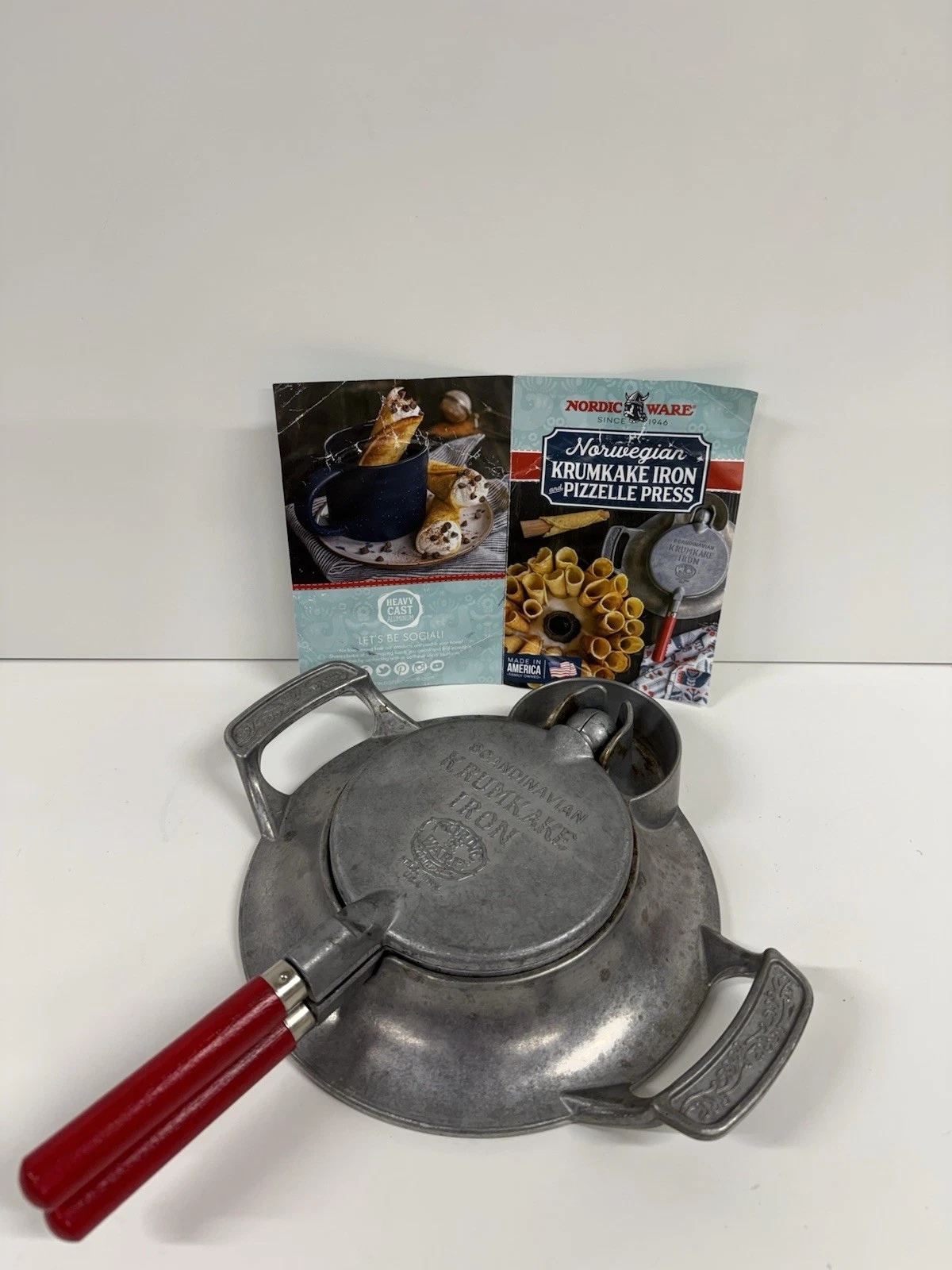 Nordic Ware Scandinavian Krumkake Pizzelle Iron Press Cast Aluminum Wood Handle