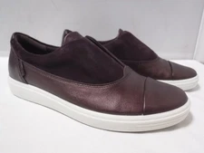 NWOB ECCO Soft 7 2.0 Women's Size 7 Sneaker Fig Metallic Leather Slip On Comfort