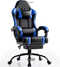Gaming Chair with Footrest – PU Leather Reclining Video Game & Office Desk Chair