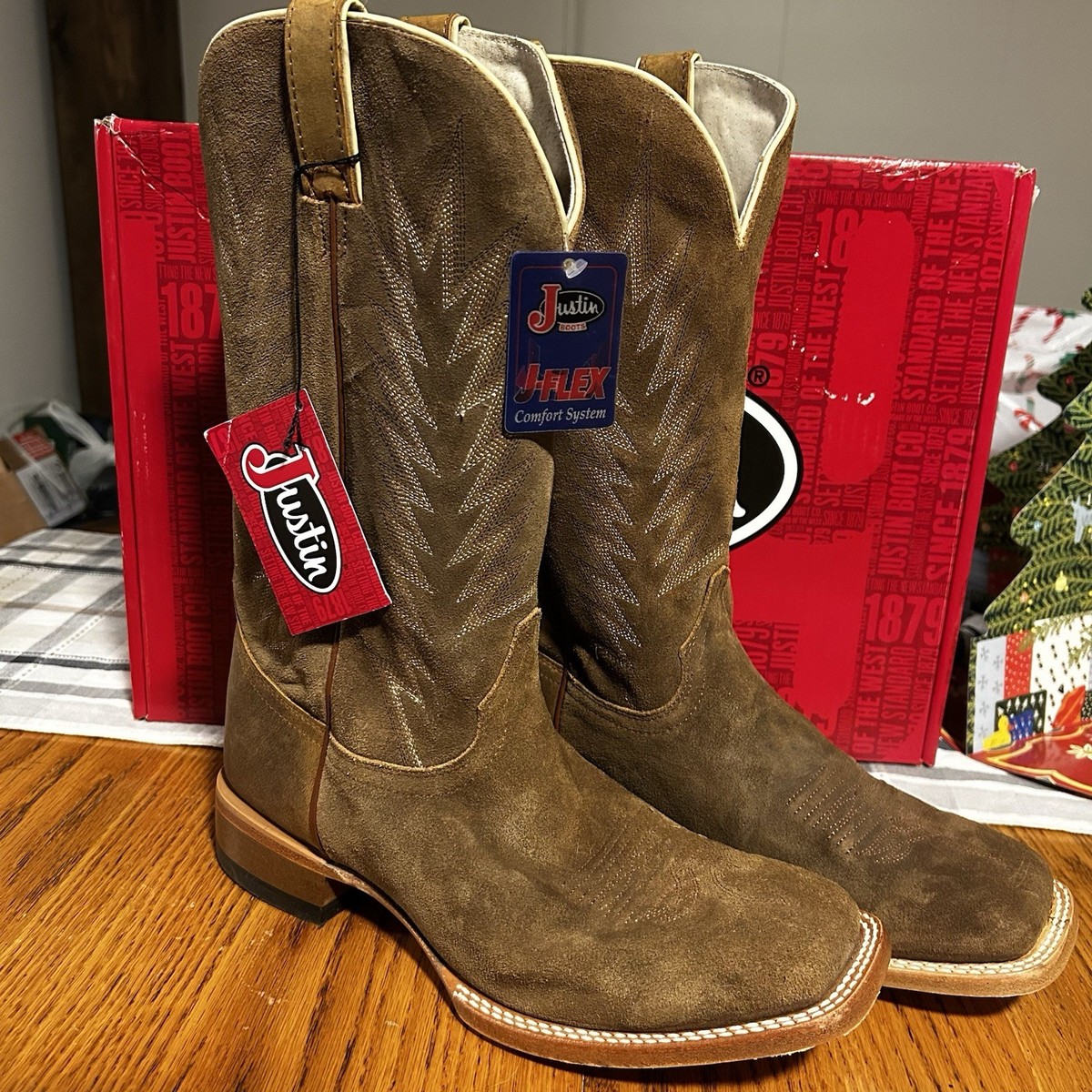 Justin Boots 13” Hombre Clay Brown Suede Wide Square Toe 