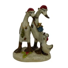 Vtg Tii Collections Christmas Goose Duck Family Wood Grain Look Figurine Santa