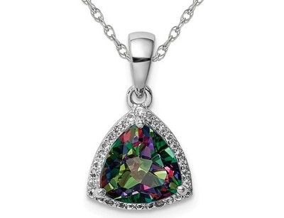 2.00 Carat (ctw) Mystic Fire Topaz Trillion Pendant Necklace in Sterling Silver