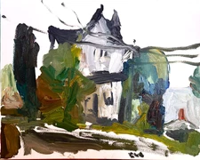 Plein Air Oil Painting Cubism Landscape House 16x20 Canvas Original Art