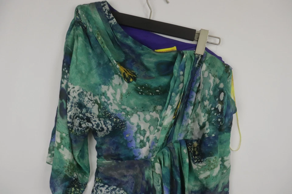 Mini Vestido Catherine Malandrino Multicolor Geométrico Un Hombro Talla 2 Foto 2 de 4