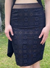 Vintage Signature Saks Fifth Ave S Pencil Skirt High Waist Brown Black Jacquard