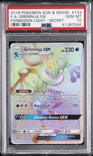 2018 POKEMON SUN & MOON FORBIDDEN LIGHT SECRET #133 FULL ART/GRENINJA GX PSA 10