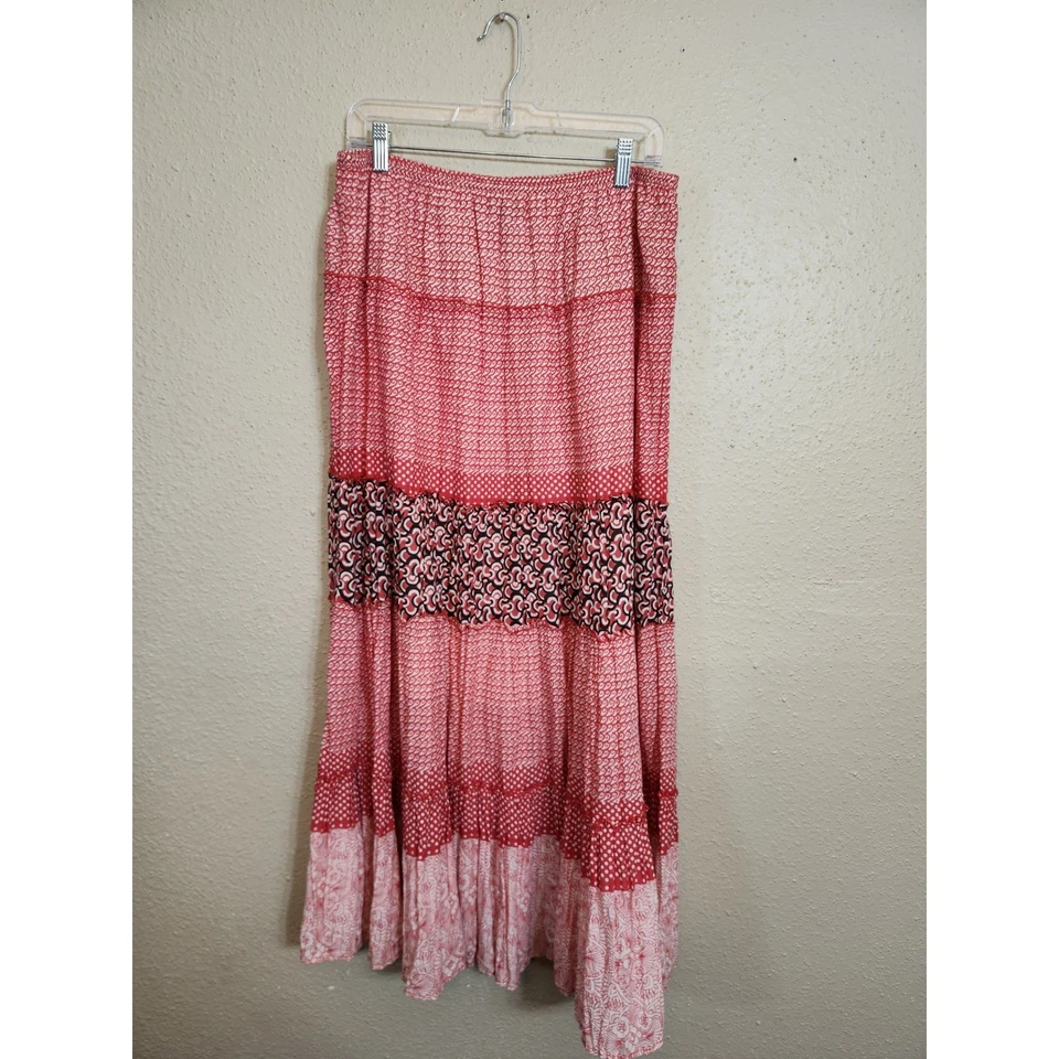 Maxi Falda Style & Co. Para Mujer en Niveles Cintura Elástica Informal Boho Roja Blanca L Foto 2 de 4