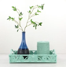 New Swirly Rectangle Large Rattan Tray with Handles-Sage Leaf-17.7"