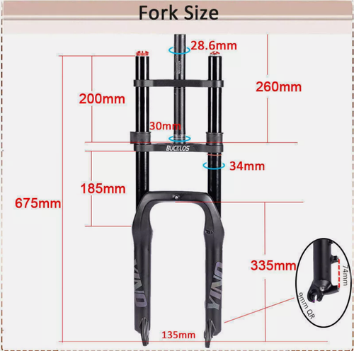 YINO 4.0 Electric Bike Air Fork (20" Snow/Electric/MTB 4.0" Fat Tire) - Picture 2 of 13