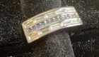 Fashion Gun Metal Cobalt Stone & Clear Crystal Ring Size 8