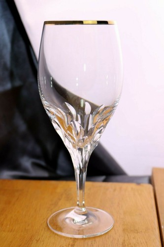 Gorham Crystal Diamond Gold Water Goblet (s) Vertical Cuts 8 3/8 " Signed - Picture 2 of 12