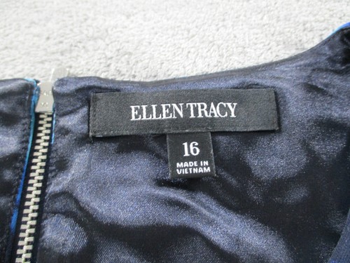 Ellen Tracy Womens 16 Blue Floral Sheath Dress Short Sleeve Lined Zipper EUC - Picture 2 of 10