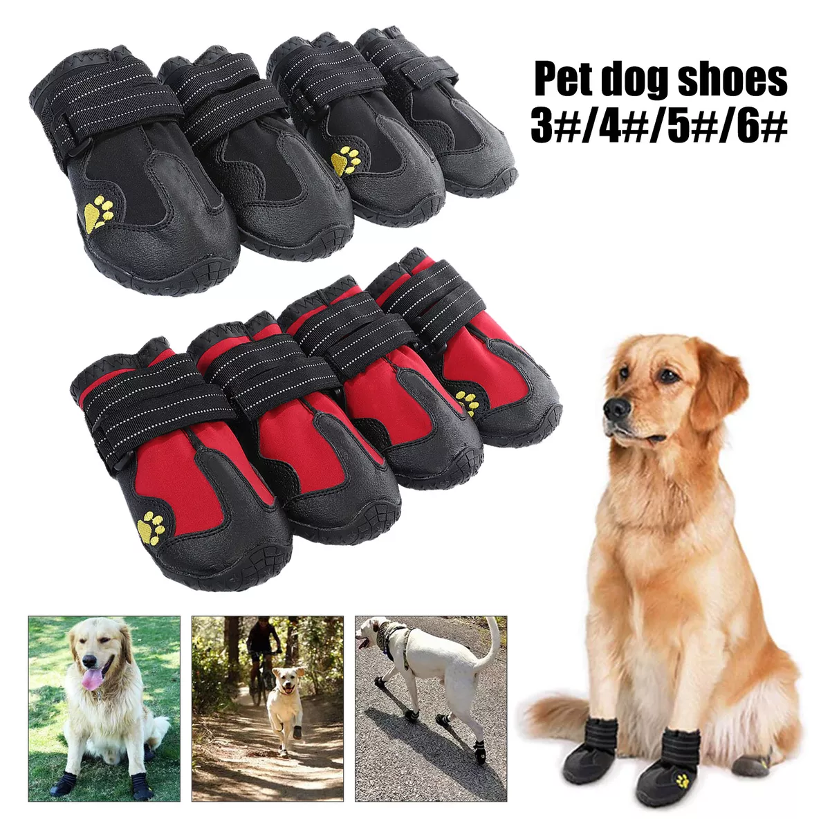 1 2 4PCS Dog Shoe Boots Waterproof Shoes Paw Protector Anti Slip