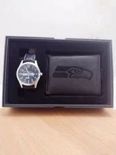 Seattle Seahawks NFL Black Watch And Wallet Gift Set - Free Shipping 