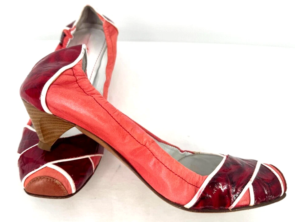 Zapatos de salón Mary Jane de colección años 90 Miss Sixty rojo marrón cuero tacón de gatito talla 39 Foto 3 de 4