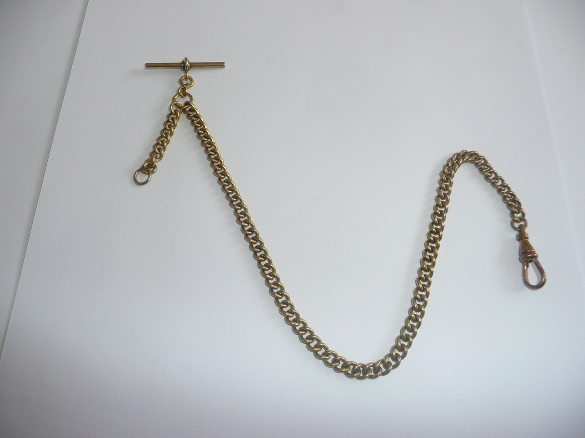 unusual vintage type solid brass single albert pocket watch chain