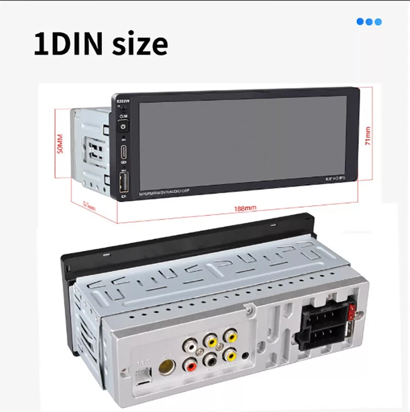 6.9in Stereo Radio Touch Screen Single Din Car Carplay Player Bluetooth USB AUX - Image 2 of 4