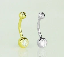 Solid 14k Yellow or White Gold Belly Button CZ Barbell Navel Belly Ring Gift