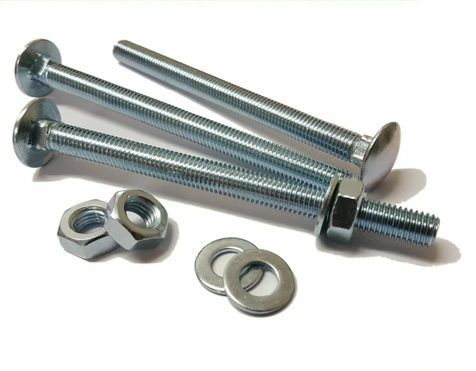 SMART HOUSE GB M8 CARRIAGE BOLTS WITH NUTS & WASHERS CUP SQUARE COACH SCREWS ZINC PLATED (8mmØ)