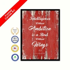 Intelligence Without Ambition Is A Bird Without Wings Red Quote Framed Canvas